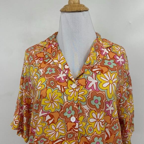 Vans Shirt Womens XS Extra Small Multi Resort Floral Front Button Retro Collar - Picture 3 of 13